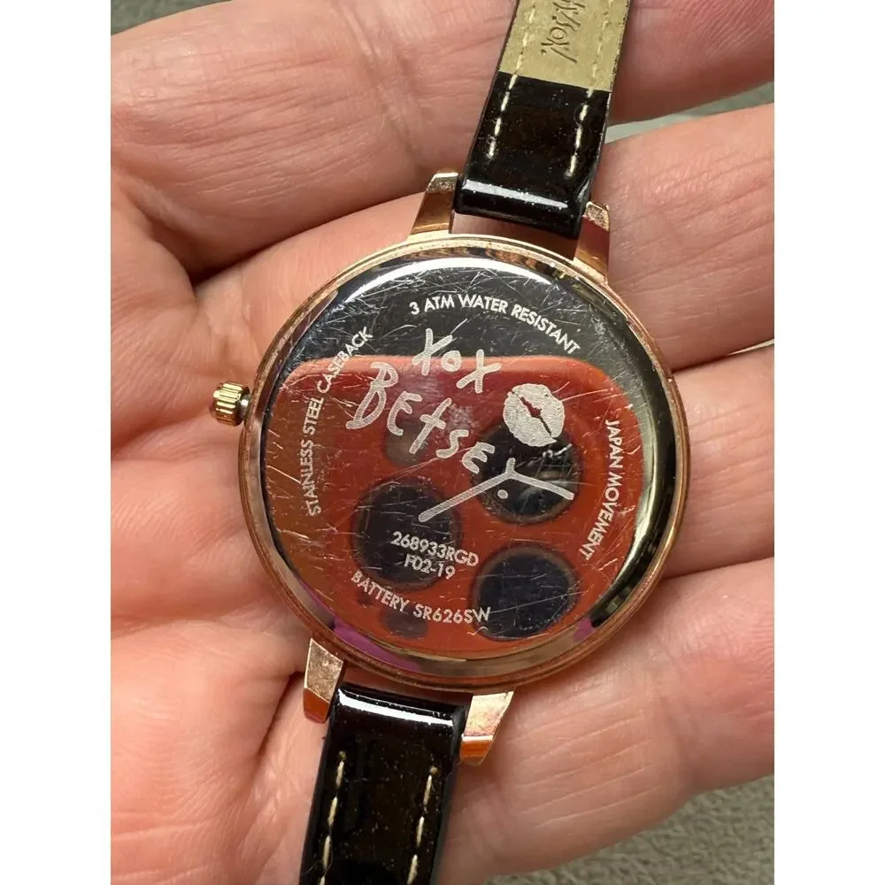 Betsey Johnson French Bulldog Frenchie Watch Gold Tone New Battery Works Black - Picture 6 of 7